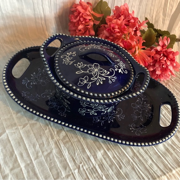 Temptations Dining Temptations Floral Lace Cobalt Blue White